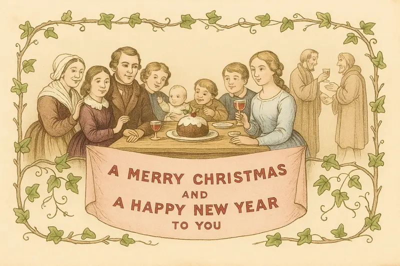 Ilustrace první tištěné vánoční přání spatřilo svět v roce 1843