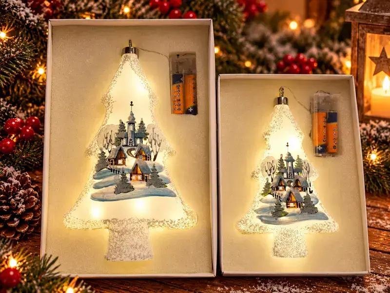 Vánoční ozdoba LED svítící skleněný stromeček VELKÝ BÍLÁ VÍSKA