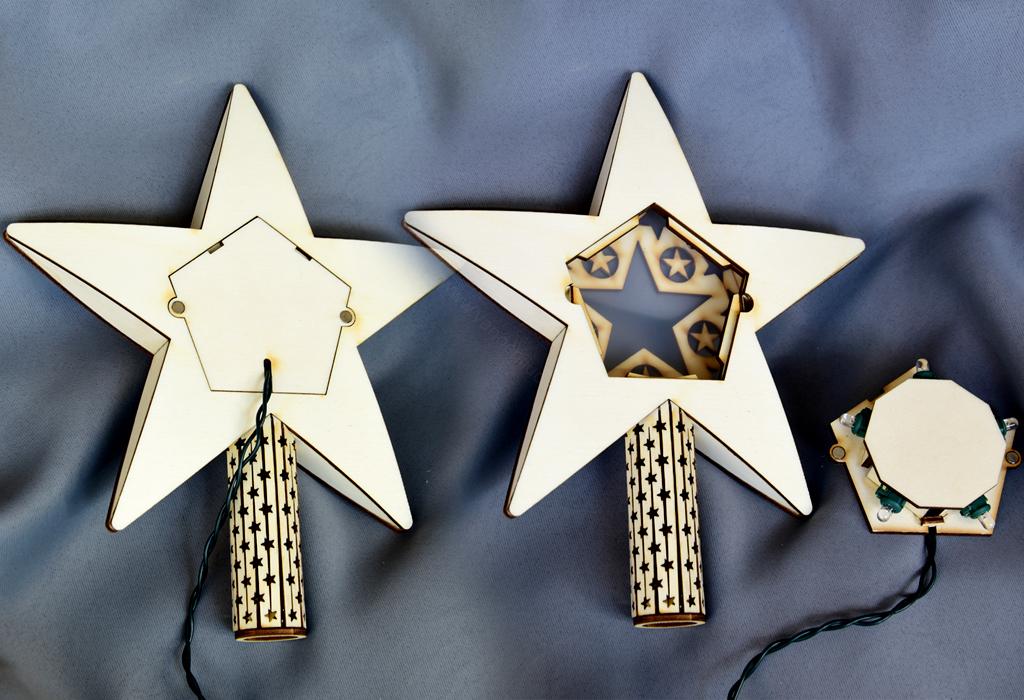 LED špice na stromek dřevěná hvězda - ATRIA - s adaptérem