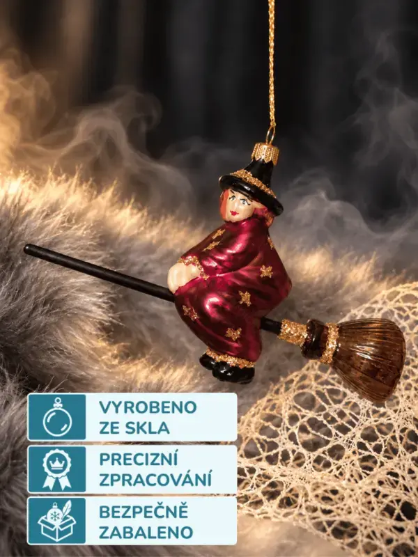 Skleněná vánoční čarodějnice KLOTYLDA 1 ks (více barevných variant)