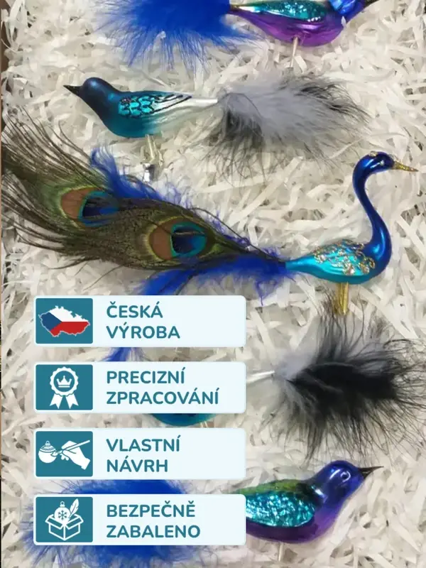 Sada skleněných vánočních ptáčků INCANTO AZZURRO 5 ks