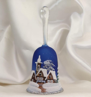 Vánoční skleněný zvonek s držadlem MODRÁ VÍSKA 1 ks