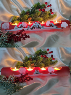 Vánoční skleněný svícen VÁLEC ČERVENÁ HŮRKA pro 4 svíčky, 1 ks