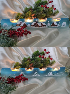 Vánoční skleněný svícen VÁLEC TYRKYSOVÁ HŮRKA pro 4 svíčky, 1 ks