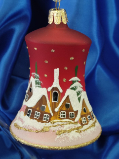 Vánoční velký skleněný zvonek ČERVENÝ CHLUM 1 ks