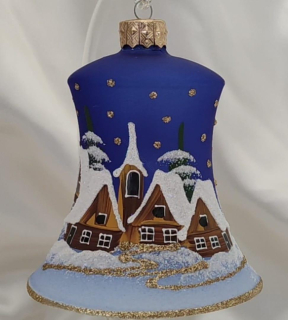 Vánoční velký skleněný zvonek MODRÝ CHLUM 1 ks