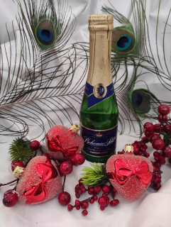 Dárková sada Bohemia sekt 0,2l, 3 ks skleněných srdíček VALENTÝNA