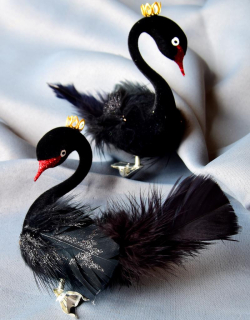 Vánoční skleněná ozdoba labuť ODILIE ČERNÁ 2 ks