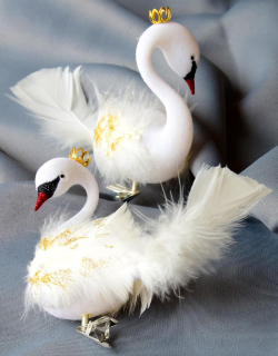 Vánoční skleněná ozdoba labuť ODETTA BÍLÁ 2 ks