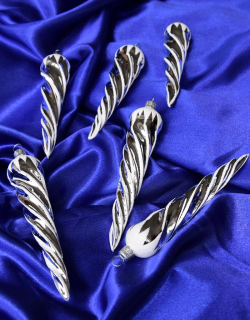 Sada vánočních rampouchů PANKRÁC 6 ks - STŘÍBRNÉ