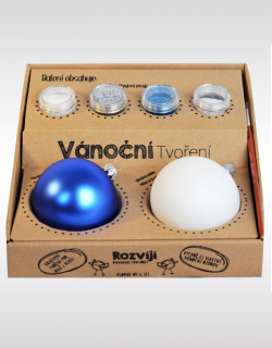 Kreativní sada vánočních koulí - BÍLÁ, MODRÁ 2 ks