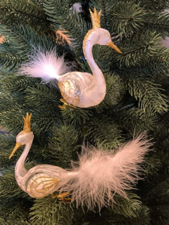 Vánoční skleněná ozdoba labuť AMORFA - BÍLÁ 2 ks