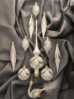 Sada vánočních ozdob AMORFA - BÍLÁ 11 ks