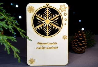 Vánoční dřevěné přání s vylupovací ozdobou 1 ks  - VLOČKA