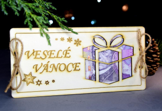 Vánoční dřevěná karta na darování bankovek 1 ks - VESELÉ VÁNOCE