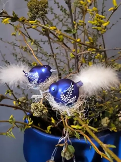 Velikonoční skleněný ptáček Modroperka Hnízdilka 2 ks