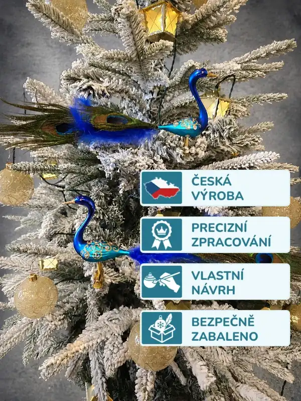 Vánoční skleněná ozdoba páv BLUE KING